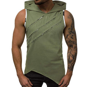 Sudadera con capucha de gimnasio personalizada para hombre, sudaderas con bolsillo y cremallera completa sin mangas, ropa de talla grande para hombre - Product Image 4