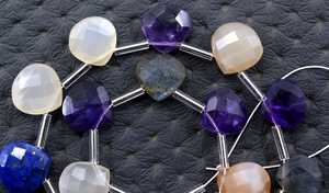 สร้อยคอทำมือ,ลูกปัด Briolette รูปหัวใจทำจากพลอยหลากสีธรรมชาติ19ชิ้น Awazing 1 Strand - Product Image 2