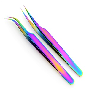 Pinzas para extensión de pestañas con aislamiento de calidad profesional, revestimiento de Plasma arcoíris multicolor, acero inoxidable, punta recta - Product Image 5