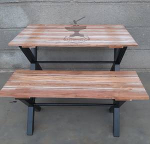 Banc de table à manger industriel en bois massif à jambes croisées pour restaurant café école vie en plein air hôtel atelier hôpital - Product Image 3