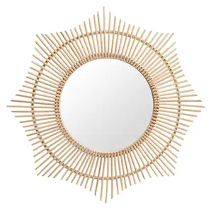 Round Rattan Mirror Natural Color Eco-friendly Wall Mirror Mirror Furniture For Home Decoration Vietnam Manufacturer Wholesales