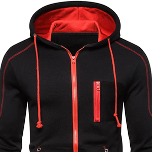 Nouveau sweat à capuche zippé en polaire pour homme avec poches avant, rouge, coupe-vent, respirant, écologique, coupe classique, pour l'hiver - Product Image 2