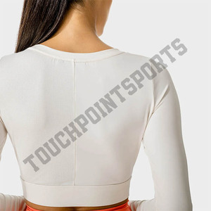 T-shirt manches longues personnalisé pour femmes, haut court 100% coton, à la mode, vente en gros - Product Image 5