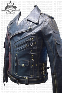 Veste en cuir de motard en cuir de qualité supérieure AK pour hommes, véritable peau de vache, nouveau HD noir pour hommes, tissu en cuir pour hiver Polyester - Product Image 4