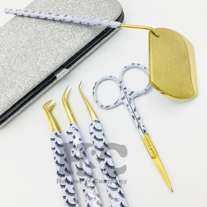 Pinzas para pestañas postizas, acero inoxidable, logotipo personalizado, extensión de volumen de pestañas, espejo de tijera, pinzas para pestañas doradas, visón duradero - Product Image 5