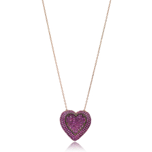Pendentif en argent Sterling 925 fait à la main en forme de cœur, rubis avec pierre de Zircon, vente en gros - Product Image 2