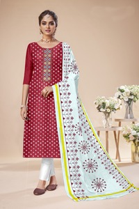 เสื้อคอตตอน Badhani มีสไตล์,เคิร์ติพิมพ์ลายลูกไม้แฟนซีมีขอบคอและผ้าฝ้ายด้านล่างและ Chanderi ทำงาน Duptta หนูน้อย - Product Image 3