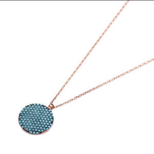 Colgante de plata de ley 925, collar redondo turquesa, oro rosa, joyería de moda, venta al por mayor - Product Image 2