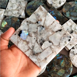 Rainbow Moonstone Point Onyx Crystal Pink <b>Agate</b> <b>Coasters</b> | Natural Moonstone Ring Black Marble <b>Coaster</b> Set Gemstone Decor - Product Image 2