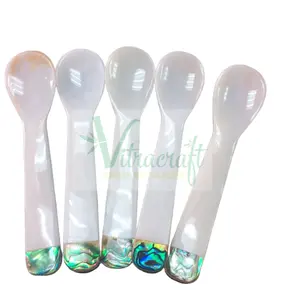 Elegante Witte Parelmoer Lepel, Kaviaarlepel, Koffielepel Mix Abalone Shell Maat 6-12Cm Veilig Te Gebruiken