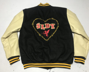 Chaqueta Varsity Bobbin de Alta Calidad, Personalizada, Ecológica, con Revestimiento Frontal Cortavientos, Gruesa, con Mangas de Cuero y Lana, Informal, para Invierno - Product Image 2