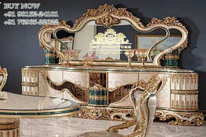 Mueble de comedor tallado pesado de estilo francés, mueble de comedor de lujo de 4 plazas de estilo italiano - Product Image 2