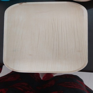 Plats et assiettes jetables écologiques en feuilles de palmier Areca Beau motif végétal biologique gravé Design carré rond naturel - Product Image 3