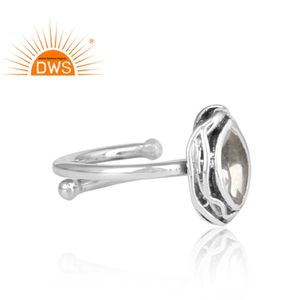 Anillo de plata de primera ley y cuarzo para mujer, sortija, plata esterlina 925, gema, piedra preciosa, diseño oxidado, chica - Product Image 3