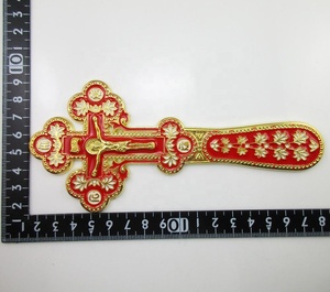 रूढ़िवादी सोना मढ़वाया आशीर्वाद तामचीनी Cruce Binecuvantare Aurita हाथ प्रार्थना पार - Product Image 4