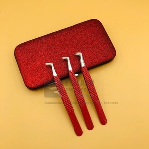 Professional Japanese Sustainable Stainless Steel Diamond <b>Grip</b> L Eyelash Extension Tweezers Pointed Red Volume Lash Tweezers - Product Image 5