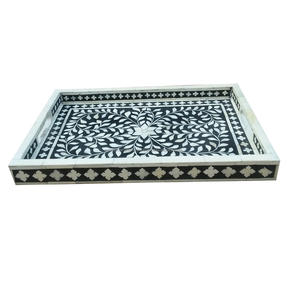 ถาดเสิร์ฟอาหารลายดอกไม้ฝังกระดูกสำหรับตกแต่งอาหารช็อกโกแลตและบ้านจากอินเดียงานฝีมือแปลกใหม่โรงแรมและร้านอาหาร - Product Image 1