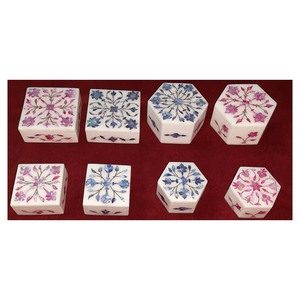 White <b>Marble</b> with Mother Of Pearl Inlaid Boxes - Product Image 1