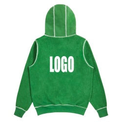 Sudadera con capucha de lana inversa cepillada en la espalda de algodón 100% con puntadas de contraste logotipo bordado personalizado en sudaderas de bolsillo para hombres - Product Image 2