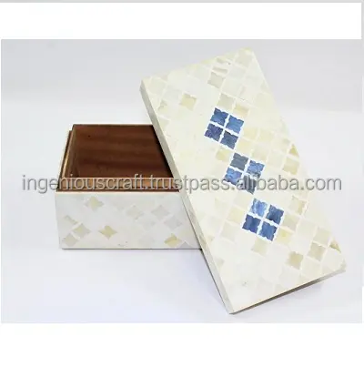 Latest cheap new design Best quality bone inlay white Moroccan pattern Decorative Storage Box with Lid box bone inlay box