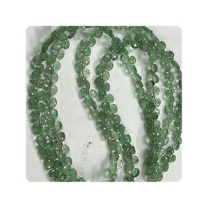 Cuentas Sueltas Facetadas en Forma de Corazón de Piedra Preciosa Briolette Premium, Cuarzo Verde Fresa, Piedra Natural para Joyería, 5.5MM, 17 Pulgadas - Product Image 2