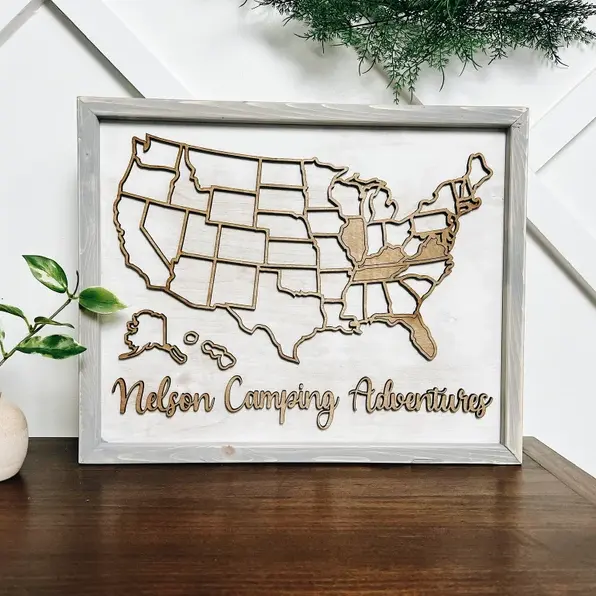 Map of The USA Camping US Travel US wood Signs with all 50 states