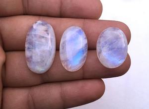 Natural 3-Piece Rainbow <b>Moonstone</b> Cabochons Smooth Oval Shape Genuine Blue Fire Loose Gemstone for Jewelry Making White Color - Product Image 2