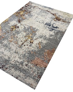 Tapis moderne à nœuds extra épais en laine/soie tissé à la main, design abstrait coloré, fait main en Inde, pour maisons luxueuses - Product Image 2