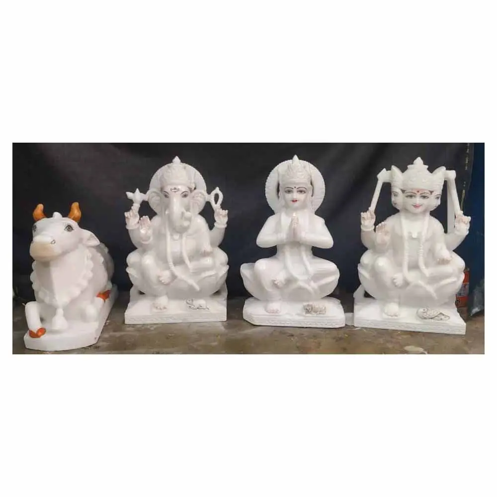 Beyaz mermer Ganesh Laxmi Kuber Nandi Ji tanrı heykeli