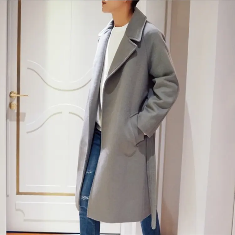 winter fashion solid blend men wool loose long trench coat