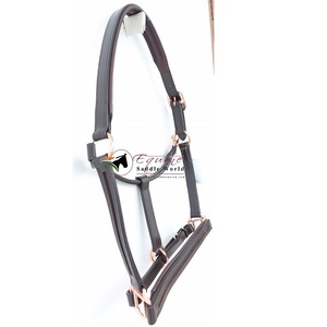 Quincaillerie en or rose de qualité supérieure licou de cheval en cuir véritable haut de gamme avec canal vide sur le nez et la pièce de joue - Product Image 3