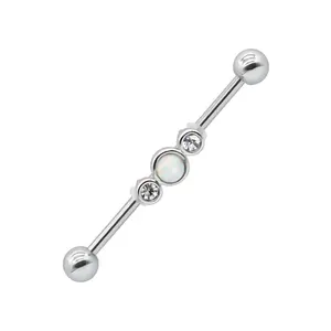 14G bianco opale argento acciaio chirurgico Piercing industriale gioielli orecchio bilanciere industriale