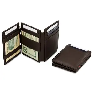 Ручной работы со шлифованной поверхностью волшебный кошелек кредитница из натуральной кожи тонкий бумажник