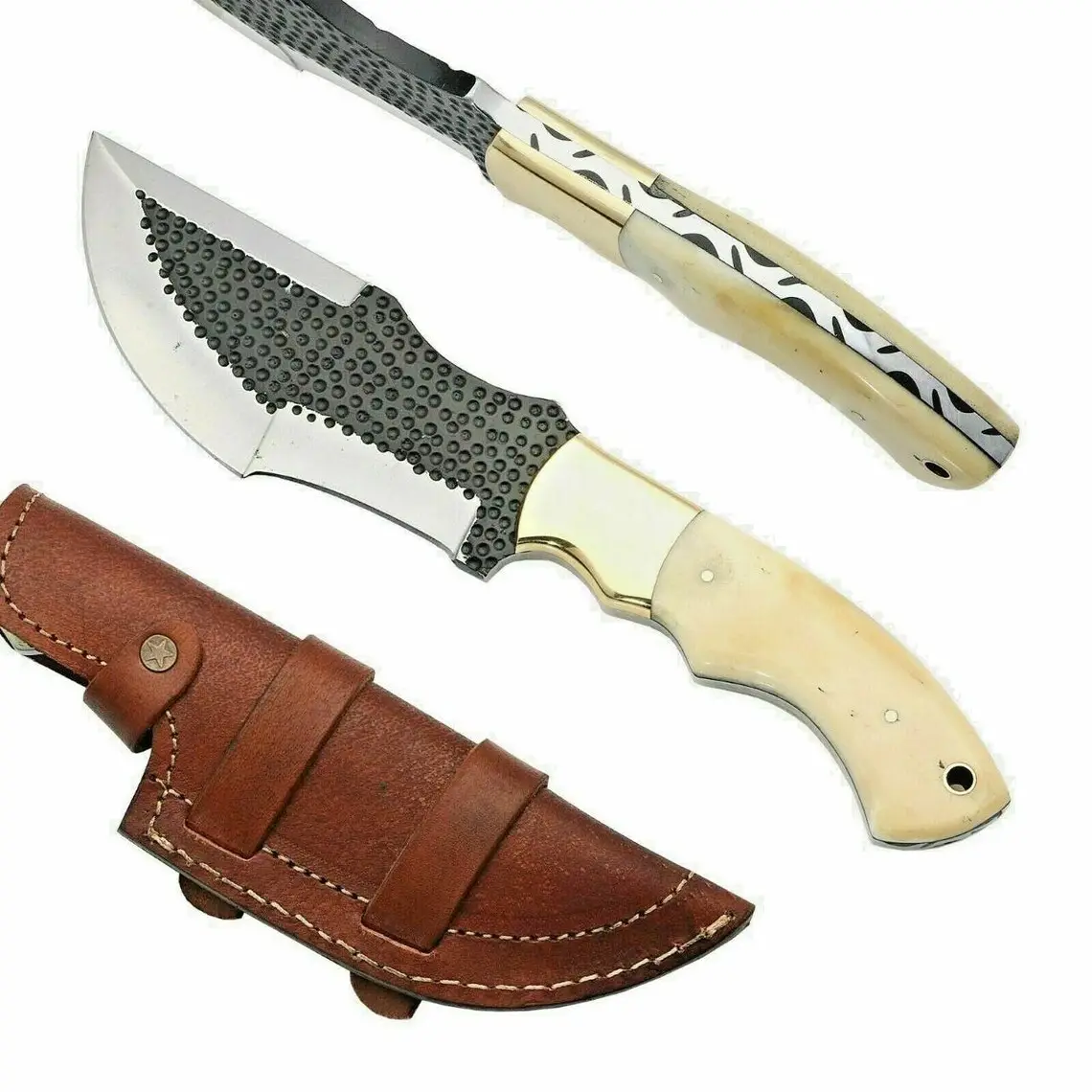 Cuchillo de caza de hoja de acero Tang completo forjado a mano personalizado, hoja fija de transporte cada día, para acampada, gran oferta