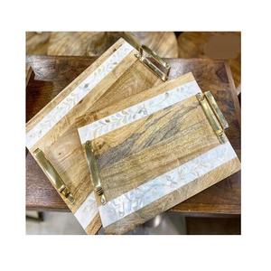 Juego de 2 bandejas de servir islámicas de madera y metal de diferentes tamaños para servir chocolates y aperitivos a los precios más bajos - Product Image 5