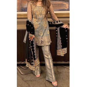 Kameez shalwar ชุดเดรสปาร์ตี้3ชิ้นสีฟ้าชุดลูกไม้ธรรมชาติสำหรับผู้หญิงปากีสถานขายดี - Product Image 4