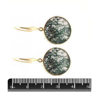 Agate de mousse 37 à 38 MM avec fil d'oreille forme ronde lunette argentée boucle d'oreille plaquée or - Product Image 2
