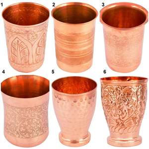 Juego de 5 jarras de limón en relieve de cobre con 4 vasos martillados decorar diseño de rosa de diamante - Product Image 6