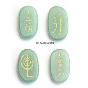 Meilleur chakra ovale en aventurine verte naturelle gravé ensemble de sculpture produits Reiki à vendre artisanat en pierre semi-précieuse - Product Image 1