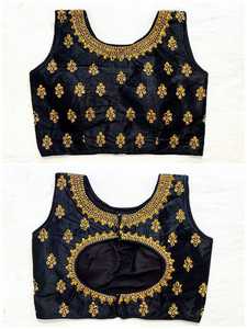 Tela de seda pesada Secuencia de bordado trabajado Sari blusa lehenga blusa - Product Image 2