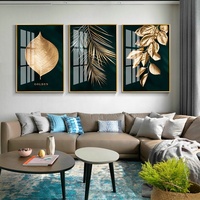 Peinture sur porcelaine avec feuilles d'or et cristaux de diamant, grande œuvre d'art murale moderne, peinture décorative