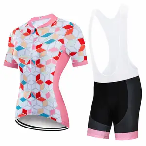 Jersey de ciclismo personalizado con estampado de sublimación para mujer, pantalones cortos acolchados de manga corta, traje de bicicleta, venta al por mayor, Cyc