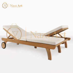 Teak Wood Double Sunbed Outdoor Sun Lounger With Waterproof <b>Cushion</b> For Outdoor Furniture And Hotel Furniture - Product Image 5