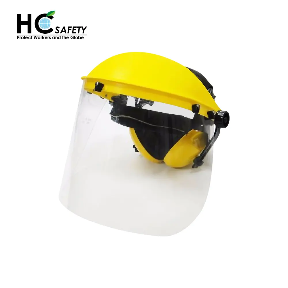 HC800B Clear PC UV Safety Face Shield Earmuff Face Protection Combination For Grinding