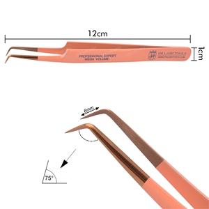 Stainless Steel Eyelash Extension Volume Tweezer 6mm 75deg Bent Tip Gold and Orange with Your Own Logo, Eyelash Tweezer - Product Image 5