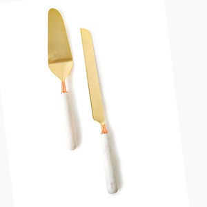 โลโก้ที่กำหนดเองสีหินอ่อนจัดการชุบทองเค้กเซิร์ฟเวอร์ชุดสแตนเลสสตีลสแควร์ออกแบบจัดการชุด - Product Image 1