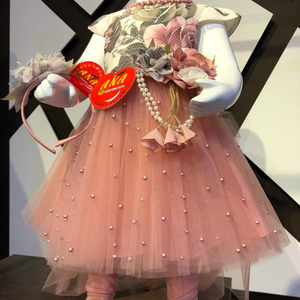 เดรสผ้าซาตินลายดอกไม้พิมพ์ลายดอกไม้, เดรสโมติสำหรับเด็กผู้หญิงสไตล์ปาร์ตี้พร้อมที่แต่งผมทรงโค้งสำหรับฤดูใบไม้ผลิสำหรับเด็ก - Product Image 2