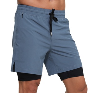 Shorts de sport pour homme, bleu uni, à séchage rapide, avec cordon de serrage et poches, décontractés, mi-longs, taille mi-haute, en Spandex et Polyester - Product Image 1
