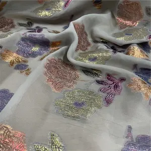 Dirac-tela de seda multicolor, tejido jacquard de gasa, lurex