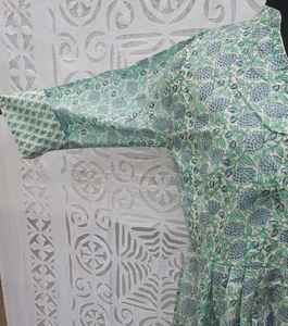 ชุดเดรสผ้าฝ้ายพิมพ์ลายบล็อกขายส่ง ดีไซน์เสื้อเชิ้ตติดกระดุม ตัดเย็บแบบจีบระบายทรงเอไลน์ ชุดเดรสยาวลำลอง เสื้อผ้าผู้หญิง - Product Image 2